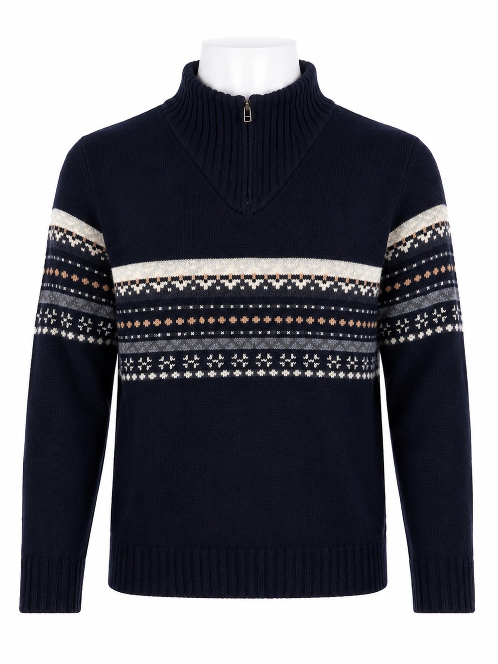 Size XL Vintage Denver Hayes Men’s Fair Isle Quarter Zip Mock Neck Wool Sweater